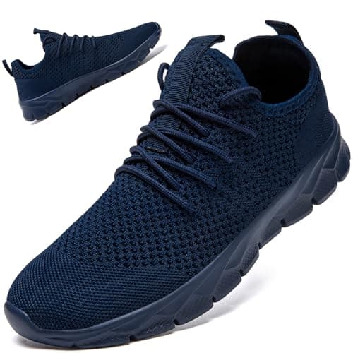 Image of Mens Trainers Running Walking Shoes Slip On Sneakers Gym Size 8 Workout Work Casual Shoes Tennis Walk Sport Training Breathable Blue Lightweight Fashion Shoe