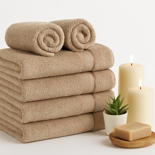Image of Diamond Tex Egyptian Multicolour Towels - Super Soft Luxury Bath Towels Large - 600 GSM Lint Free Fast Drying Towel for Gym Salon, Spa & Hotel Quality (1, Latte)