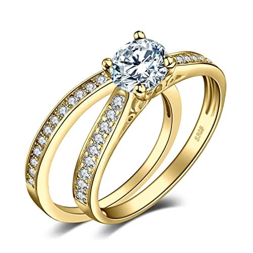 Image of JewelryPalace 1ct Simulated Diamond Engagement Rings for Women, 14k White Gold Plated 925 Sterling Silver Promise Rings for her, Cubic Zirconia Anniversary Wedding Eternity Band Ring Set N