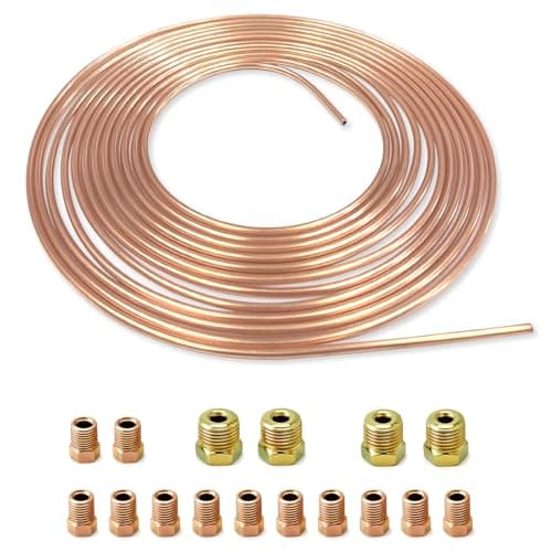 Image of 3/16"(4.76mm) x 25ft(7.62m) Brake Pipe Copper Coated Steel Tubing with 16 Nuts Fittings, Automotive Replacement Brake Lines Kit, Car Replacement Brake Hose Line Kit, Car Inner Steel Brake Oil Tube