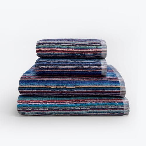 Image of Odyssey 100% Recycled Cotton Towel Sets - Multi Coloured Remnant Yarn Stripe, Absorbent, Quick Dry, Lightweight 400GSM (2 x Hand Towels, 2 x Bath Towels)