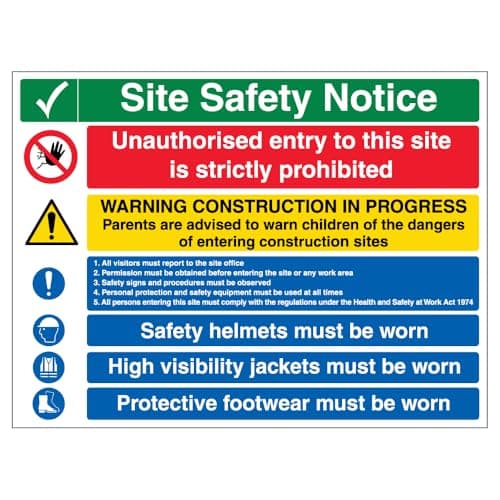 Image of V Safety Multi Hazard Site Safety Notice 6 Points - Correx® 600 x 450 mm Safety Sign