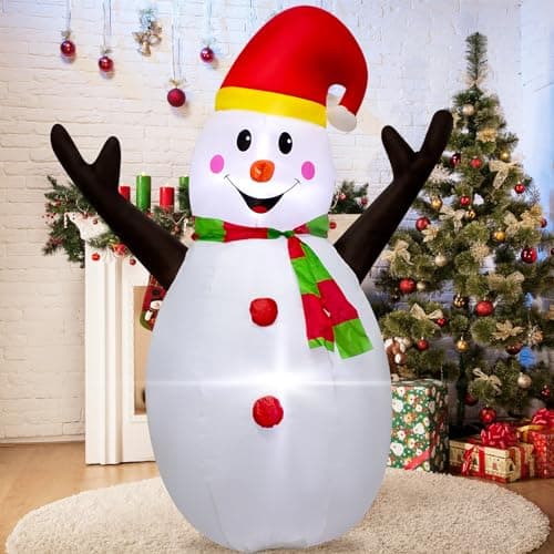 Image of 4ft Inflatable Snowman with LED Lights - Christmas Yard Decoration for Outdoor & Indoor, Lighted Snowman with Holiday Hat, Xmas Decor for Lawn, Garden, Party (Winter Holiday Decoration)