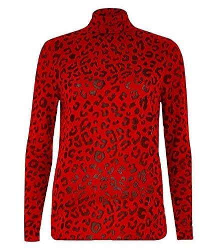 Image of Womens Animal Leopard Print Turtle Polo High Neck Top Ladies Long Sleeves Jumper T Shirt