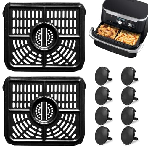 Image of GWYXC 2PCS Air Fryer Crisper Plate for Ninja AF500UK 10.4L FlexDrawer, Replacement Grill Pan for Ninja Foodi DualZone MegaZone, Non-Stick Roasting Tray Accessories with Rubber Bumpers, Dishwasher Safe