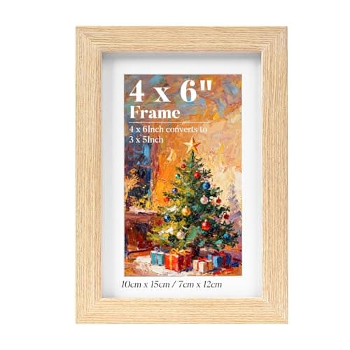 Image of HOUSE DAY 6x4 Photo Frames,100% Solid Wood Picture Frames 6x4 with 3x5" Mount,Wooden A6 Frame Postcard Frame Tabletop and Wall Mounting for Family,Landscape,Pet Memorial,Wedding,Pack of 1