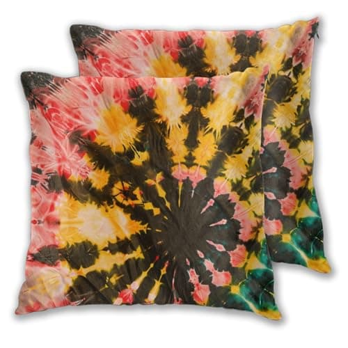 Image of Ouqiuwa Rainbow Tie Dye Vintage Throw Pillow Covers Set of 2 20X20 Inch Square Decorative Pillowcase Cushion Cover for Home Couch Sofa Bed