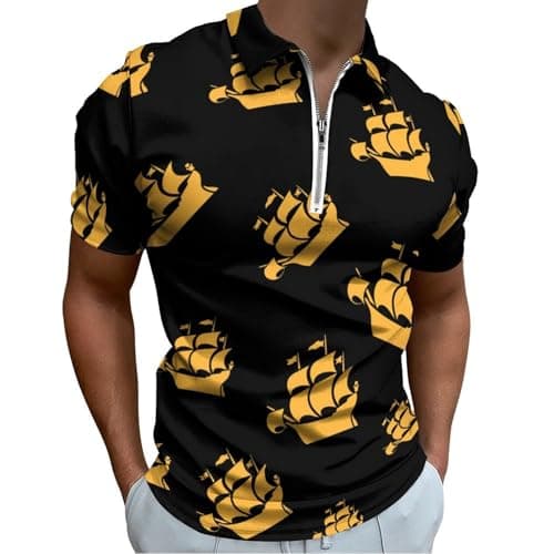 Image of Flag of Quebec City Funny Men's Short Sleeve Shirts Zippered Golf Tennis Sports T-Shirt Tops Blouse
