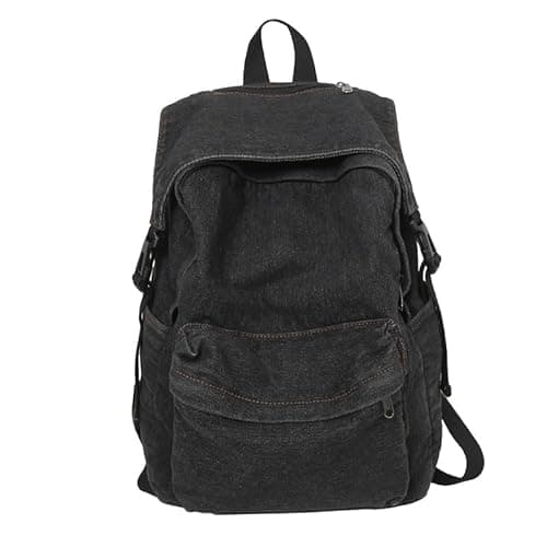 Image of TYHOTULY Classic Retro Denim Backpack Y2K Aesthetic Shoulder Bag Lightweight Daypack Casual Jeans Backpack for College, Black