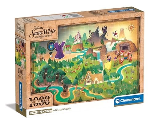 Image of Clementoni Jigsaw Puzzle Story Maps - Snow White 1000 Pieces - Poster Included, Puzzle For Adults 14-99 Years, Gift For Men/Women, Map, Made In Italy, 39814