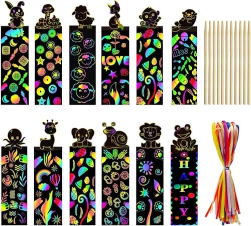 Image of 36 Pcs Rainbow Scratch Art Bookmarks, DIY Craft Kit for Handcraft Enthusiasts with Easy-Grip Stylus, Premium Non-Toxic Scratch Paper for Handmade Decor & Keepsakes