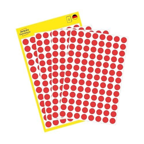 Image of Avery 32-301 Dots/Circle Labels - Red (Diameter 8 mm, 70 Labels per Sheet, 560 Labels Total)