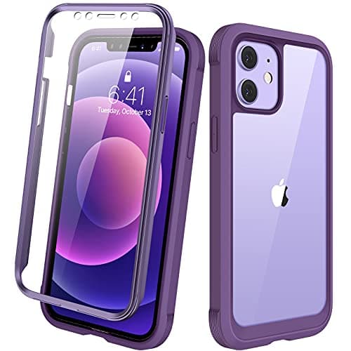 Image of Diaclara Case Compatible with iPhone 12/12 Pro, 360° Full Body with Built-in Screen Protector Touch Sensitive Shockproof Bumper Case Cover Clear-Back Designed Compatible for iPhone 12 6.1"-Purple