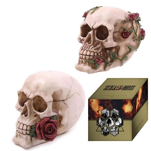 Image of Puckator Skull with Roses - Home Decoration- Desk Skull Ornament - Plastic Skull - Gothic Home Accessories - Mini Skulls - Human Skeleton Head - Goth Gifts For Men - Skull With Purple Roses
