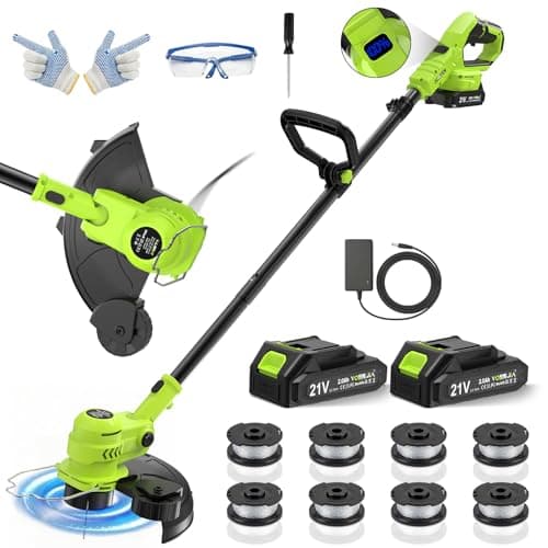 Image of VOERJIA Cordless Grass Trimmer 21V, 30cm Cutting Diameter Garden Strimmer with 2 Batteries & Charger, Auto Line Feed, 8 Spools Included, 2-in-1 Lawn Edger with 90° Adjustable Head (Pro Edition-LCD)