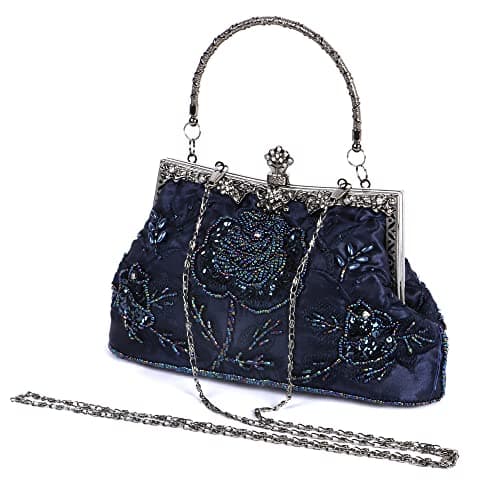 Image of Beaface Women's Clutch Bags, Floral Beaded Clutches for Women, Wedding Evening Clutch Bag Embroidery Clutch Handbags for Women (Navy)