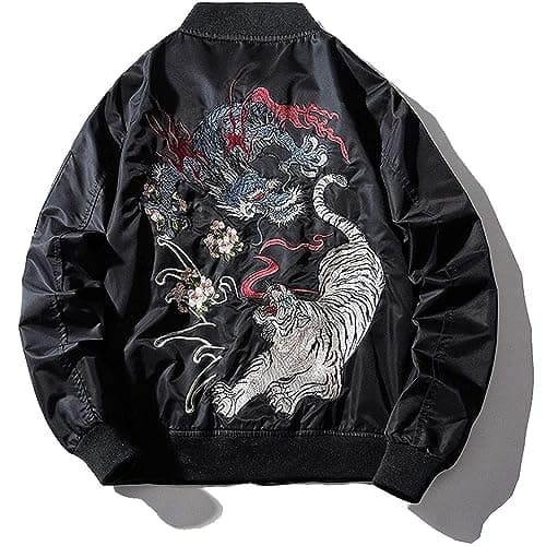 Image of XYXIONGMAO Japanese Dragon Tiger Hip Hop Clothing Men'S Bomber Jacket Oversized Street Windbreaker Flying Streetwear, Black_thicken, Small