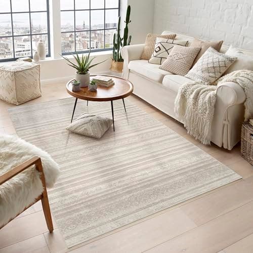 Image of Rugs by Desire Maia Washable Living Room Area Rug – Soft Polypropylene Weaving, Low Pile, Non Slip Cotton Backing for Elegant Indoor Spaces, Beige, 160 x 240 cm (Rectangular)