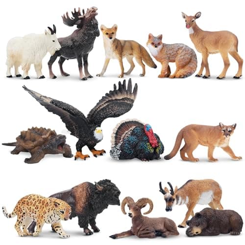 Image of toymany 14PCS Mini North American Forest Animal Figurines, Realistic Jungle Animal Set, Educational Toy Easter Egg Cake Toppers Christmas Birthday Gift Party Favor for Kids Toddlers