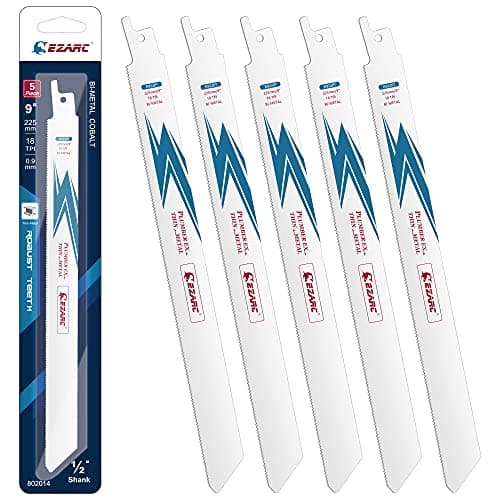 Image of EZARC Reciprocating Saw Blade Bi-Metal Cobalt Sabre Saw Blades for Thin-Medium Metal Cutting 225mm 18TPI R922PT (5-Pack)