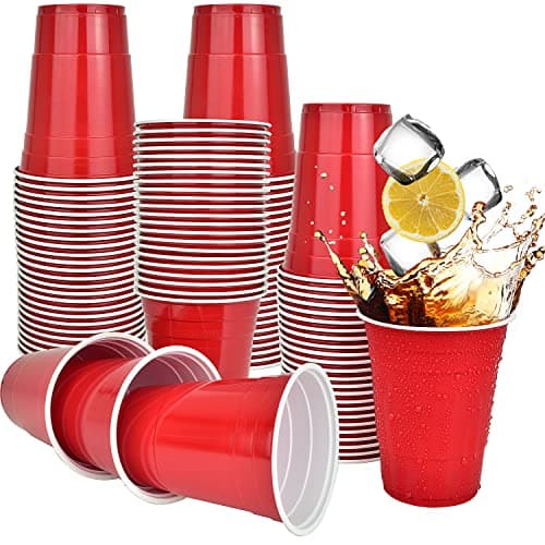 Image of Epished Super Sturdy 100 Pcs (16 oz) Large Red Plastic Cups Disposable & Recyclable - Odorless & Shatter Proof Easy Separable Red Party Cups - Party Hard w/ Red Solo Cups Made of Durable PP Material
