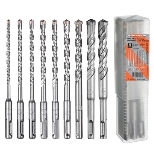 Image of HPMAISON SDS Plus Hammer Drill Bit, 9PCS Cross Drill Bits, 4-Cutter Tungsten Carbide Tip Fully Hardened Tool for Concrete, Brick, Cement, Granite, Marble & Masonry, 5/6/6/8/8/10/12/14/16mm x 160mm