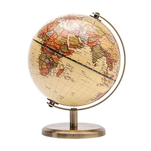 Image of Exerz 14cm World Globe Mini Antique Globe - Educational/Geographic/Modern Desktop Decoration - 14cm Diametre Metal Arc and Base Bronzed Colour