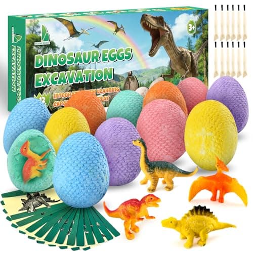 Image of Beanewone Dinosaur Easter Eggs Digging Kit,12 Dinosaur Eggs & Dinosaur Toys, Archaeological Science boys toys, Easter Gifts, Fossil Digging Kit for Boys & Girls Aged 3-12 (Colorful)