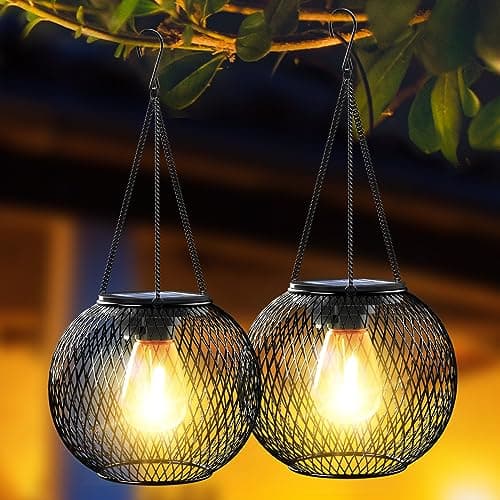 Image of Ortiny Garden Ornaments Outdoor, 2 Pack Solar Lanterns for The Garden Lights Solar Powered Metal Retro IP65 Waterproof Auto On Off Solar Lantern Decorations for Patio Lawn Table Fence Warmwhite