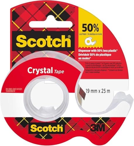 Image of Scotch Crystal Clear Tape, 1 Roll on Handheld Dispenser, 19 mm x 25 m - Provides a Strong and Permanent Bond