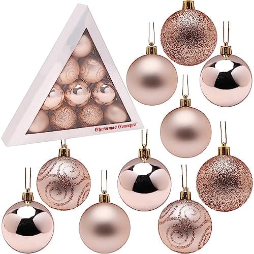 Image of Christmas Concepts® Pack of 10-60mm (2.4") Christmas Tree Baubles - Shiny, Matte & Glitter Decorated Baubles (Champagne Gold)
