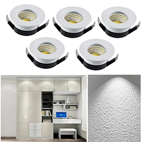 Image of WMLBK Recessed Ceiling Lights, Pack of 5 * 3W Downlights Spotlight, LED Recessed, Small Cabinet Mini Spot Lamp, Ceiling Downlight Kit, Fixture [Energy Class A+] (White Light)