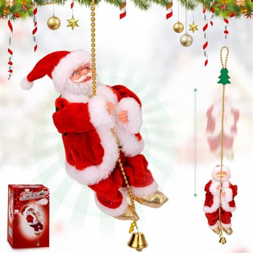 Image of Upgraded Electric Climbing Rope Santa Claus, Musical Animated Santa Toy with 3 Gears, Climbing Santa Decoration for Christmas Tree, Window, Wall & Indoor Outdoor Holiday Display