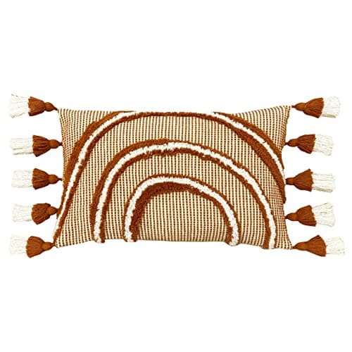 Image of furn. Rainbow Tuft Cushion Cover, Cotton, Brick