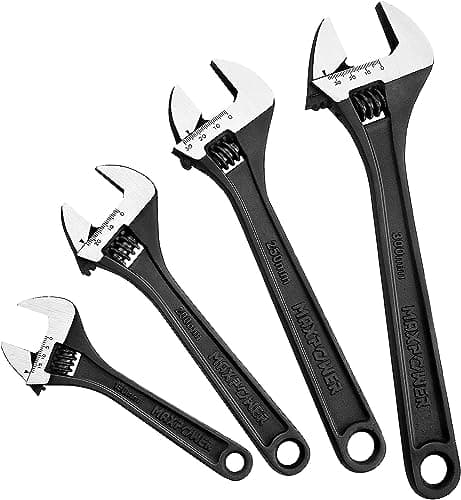Image of MAXPOWER Adjustable Spanner Set, 4PCs Adjustable Wrench Set, Black - 150mm, 200mm, 250mm and 300mm