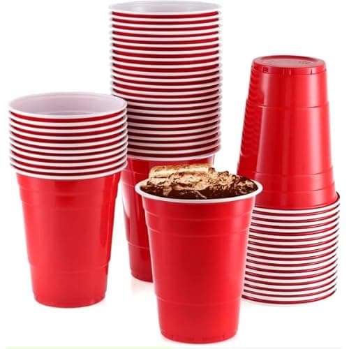 Image of Efforias 50 X 16oz Red Party Cups for Christmas, Garden Party, Weddings, Picnics - Red Plastic Cups Reusable and Recyclable