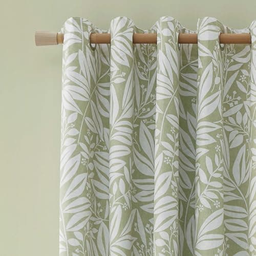 Image of Catherine Lansfield Sorrel Leaf 66x90 Inch Fully Reversible Eyelet Curtains Two Panels Green