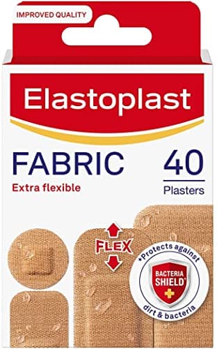 Image of Elastoplast Extra Flexible Fabric Plaster Strips (40 Pieces), Extra Flexible Fabric, Breathable, Large Plasters, Water-Repellent, Strong Adhesion, Tan