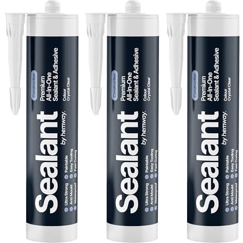 Image of Crystal Clear Construction Sealant & Adhesive All-In-One Hybrid Polymer | Superior to Silicone Sealant | Waterproof, Odourless, Anti-Mould, Paintable | Kitchen Bathroom Outdoor - 300 ml 3 Pack