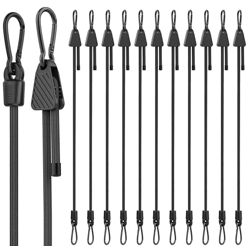 Image of Bungee Cords with Hooks, Upgrade 120cm Adjustable Bungee Cords with Carabiner Hooks, Easy to Adjust from 18 to 120 cm Long Bungee Straps with Clips Outdoor for Bike, Cargo, Tarps, Truck, 12 Pack