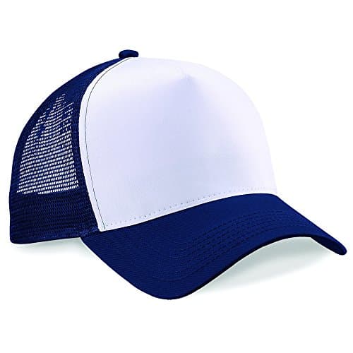 Image of Beechfield Men's Half Mesh Trucker Cap/Winter Hat French Navy Blue/White