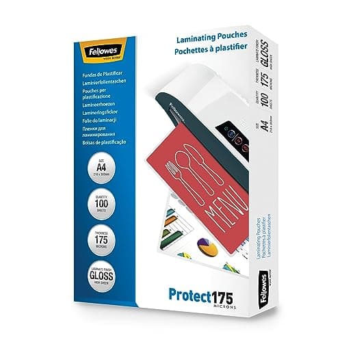 Image of Fellowes A4 Laminating Pouches - Gloss Finish - 100 Sheets, 350 Micron (2 x175) Clear & Durable Laminating Pouch - Ideal for Photos, Notices, Creatives, Certificates & Menus