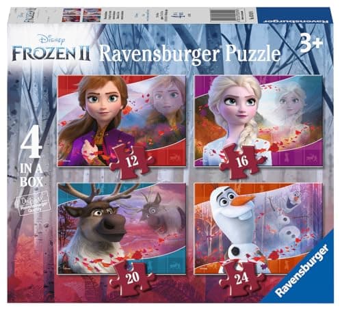 Image of Ravensburger Disney Frozen 4 in a Box Jigsaw Puzzles for Kids Age 3 Years and Up – 12, 16, 20 & 24 Piece Puzzles, Preschool Learning Toy, Educational Puzzle Set, Gift for Boys & Girls
