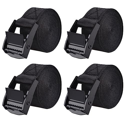 Image of TRIWONDER Cam Buckle Tie Down Straps 4 Pack, 2m x 25mm Heavy Duty Lashing Straps with Quick Release, Adjustable for Truck, Motorcycle, Cargo, Trailer, Luggage (Black)