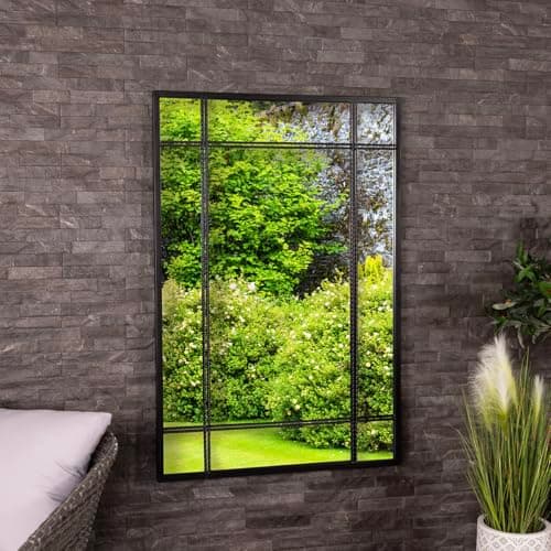 Image of CHARLES BENTLEY Helsinki Rectangular Mirror In Black, Weather Resistant, Shatterproof, Wall Mounted Accent Mirror Décor For Garden, Indoors, Iron, Aluminium (120x80cm)