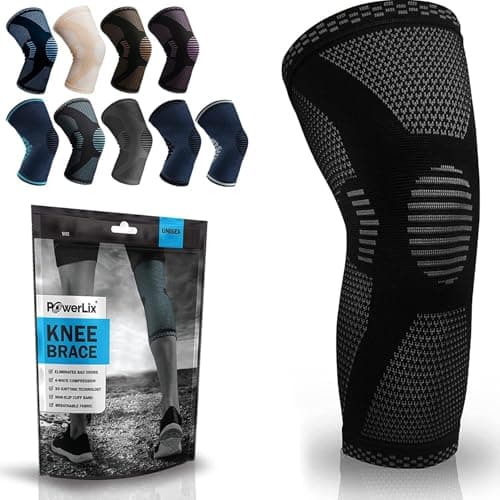 Image of POWERLIX Knee Support for Women/Men, Knee Brace Compression Sleeve Support for Arthritis, Joint Pain, Ligament Injury, Meniscus Tear, ACL, MCL, Tendonitis, Running, Squats, Sports, Black, Large