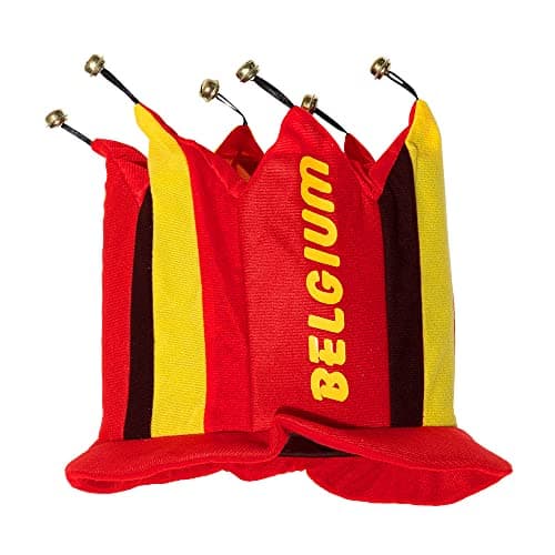 Image of Boland Belgium Supporter Hat for Adults – Red, Yellow & Black Fan Hat with Jester Points and Bells, One Size – Football Supporters Accessory for European & World Cup Matches, Parties & Events