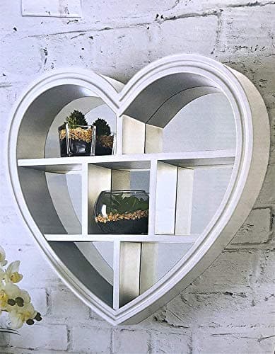 Image of DEENZ WHITE HEART MIRROR SHELF 6 SECTIONS DECORATIVE WALL SHELF WALL MIRROR BEST GIFT FOR LOVE ONE'S