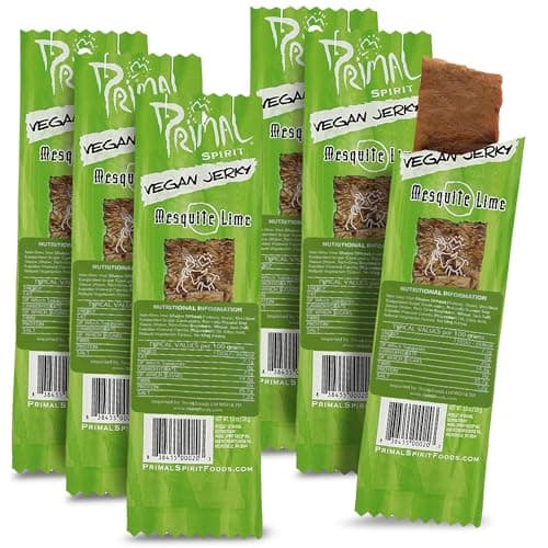 Image of Primal Spirit, Vegan Meatless Jerky Strips - High Energy, High Protein, Non-GMO, 93% Fat-Free Snacks, Vegan Jerky - 28g, Pack of 1 Mesquite Lime Flavour