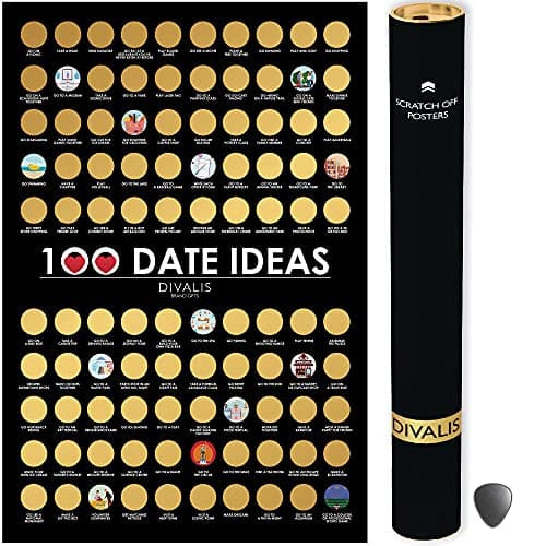 Image of Divalis 100 Dates Scratch off Bucket List - Scratching Adventure Couple Things to Do Poster Scratchable Motivational Archievements Checklist, Black and Gold, L